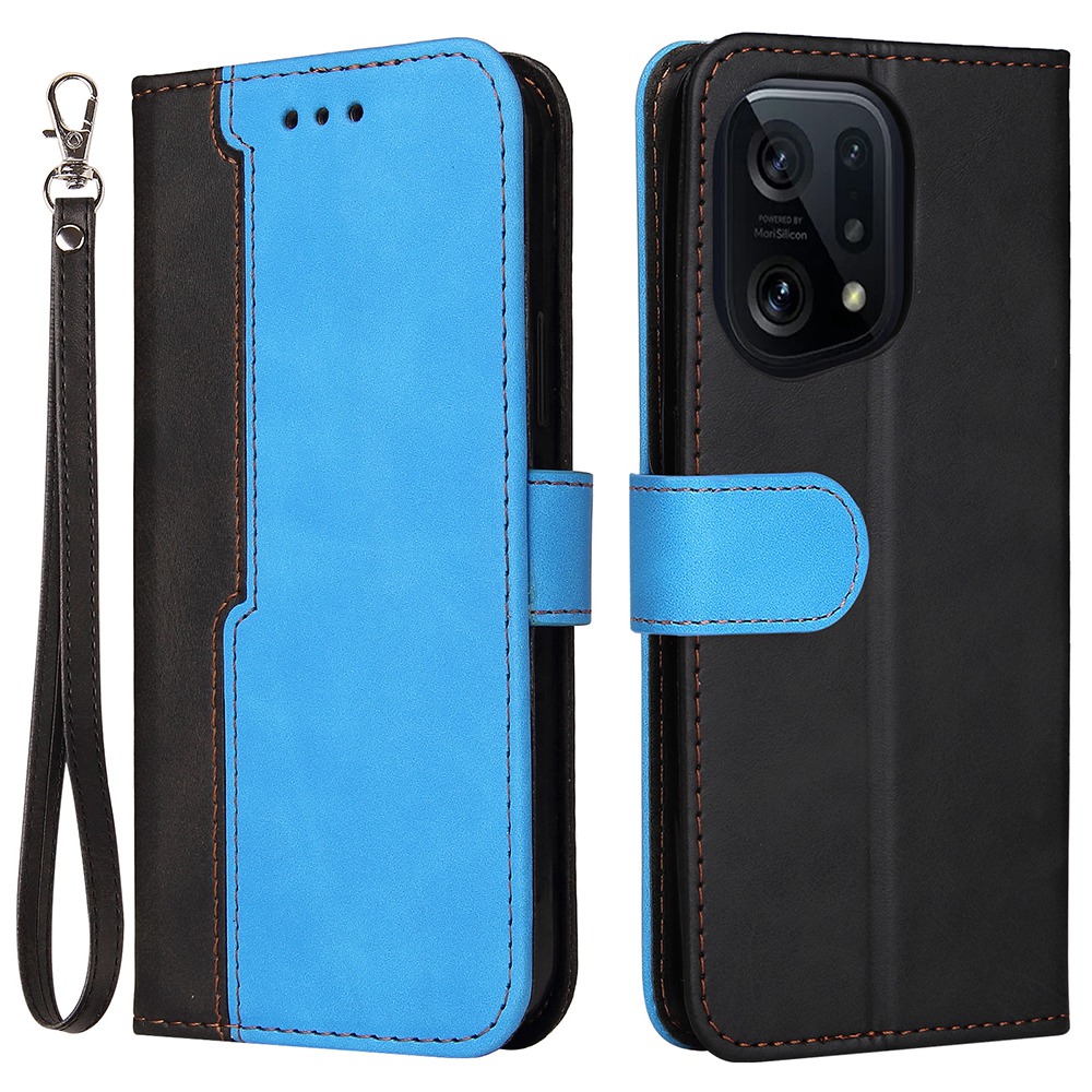 

Für Oppo Finden Sie X5-schutzhahnabdeckung, Dual-color-spleißmagnetverschluss-ständer Brieftasche PU Ledertasche - Blau, Oppo Find X5