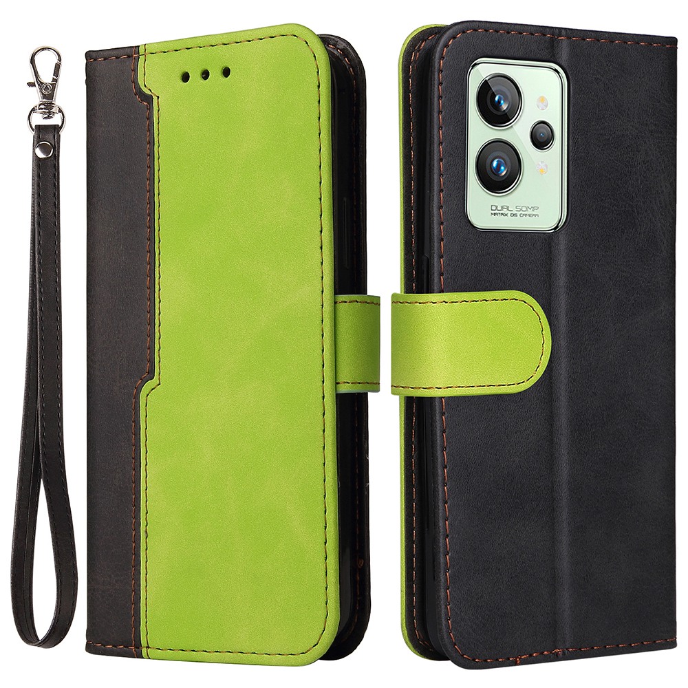 

Für Realme GT2 Pro-Schutztelefonabdeckung, Mit Zweifarbigem Spleiß-Magnetverschluss PU-Ledertasche Mit Stand-Wallet - Grün, Realme GT2 Pro