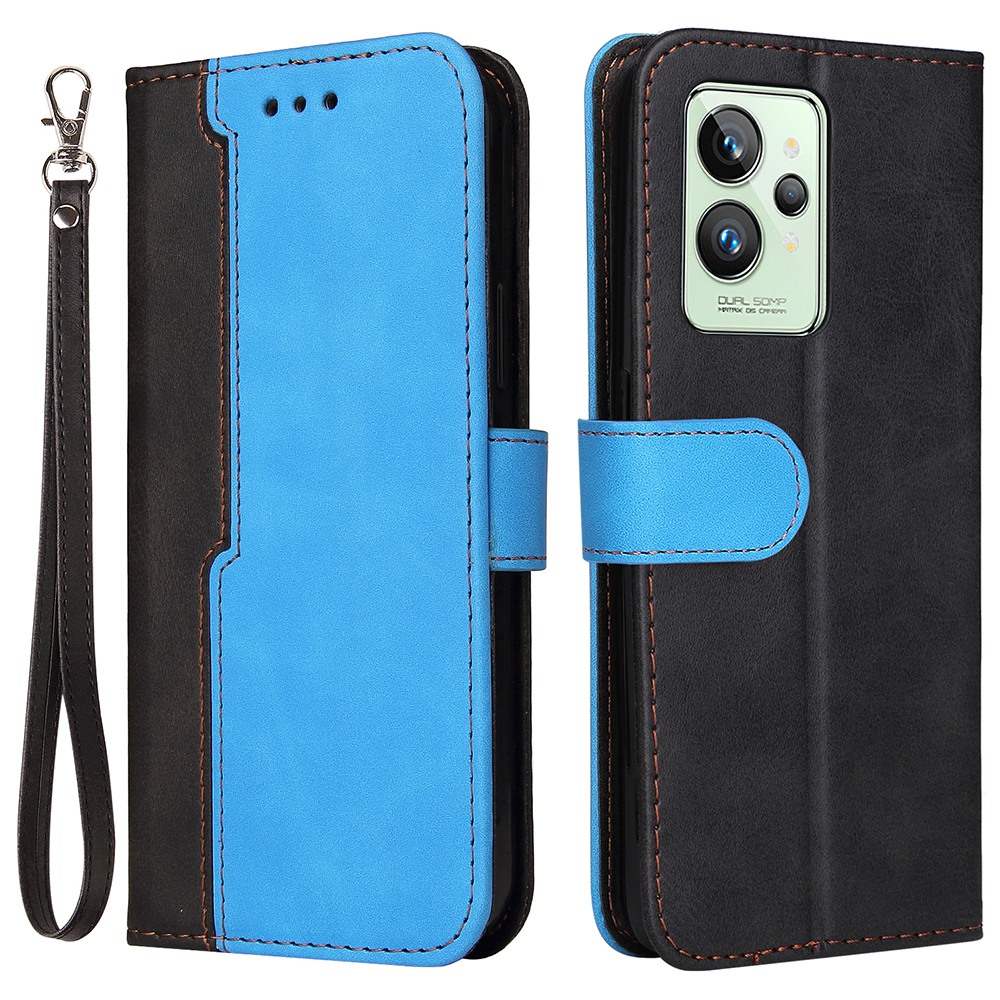 

Für Realme GT2 Pro-Schutztelefonabdeckung, Mit Zweifarbigem Spleiß-Magnetverschluss PU-Ledertasche Mit Stand-Wallet - Blau, Realme GT2 Pro