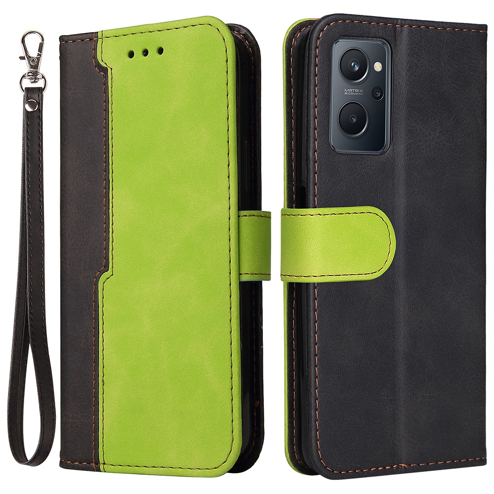 

Für Realme 9i/Oppo A36/Oppo A76 Dual-color-spleißen PU Leder Folio Flip-schutzhülle Mit Standbrieftasche - Grün, Realme 9i 4G