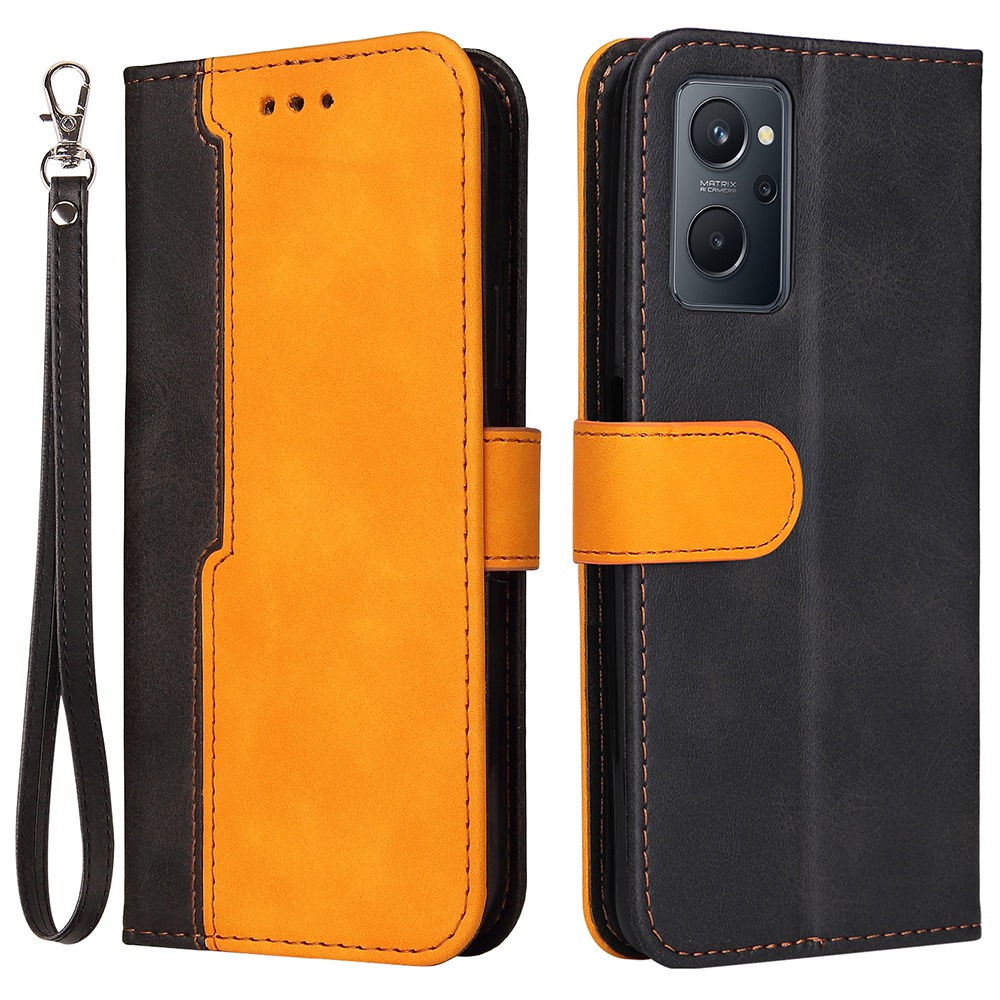 

Für Realme 9i/Oppo A36/Oppo A76 Dual-color-spleißen PU Leder Folio Flip-schutzhülle Mit Standbrieftasche - Orange, Realme 9i 4G
