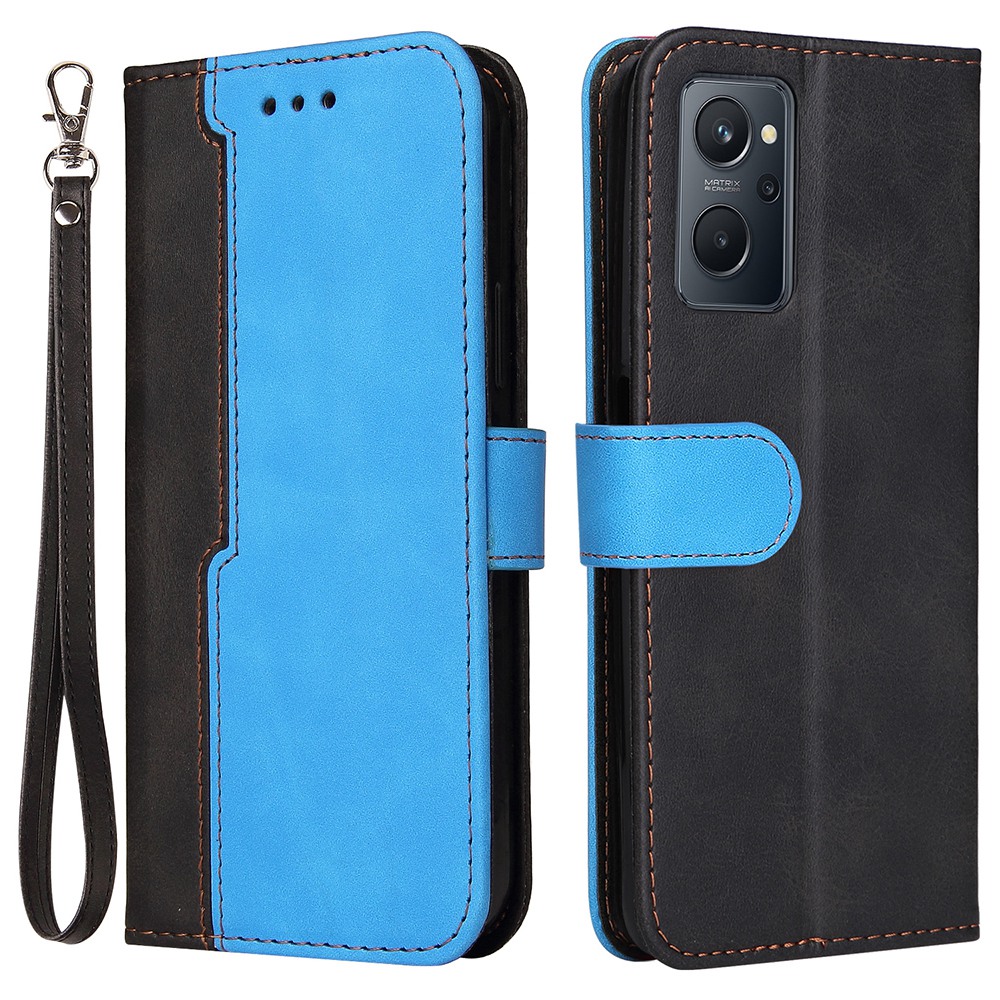 

Für Realme 9i/Oppo A36/Oppo A76 Dual-color-spleißen PU Leder Folio Flip-schutzhülle Mit Standbrieftasche - Blau, Realme 9i 4G