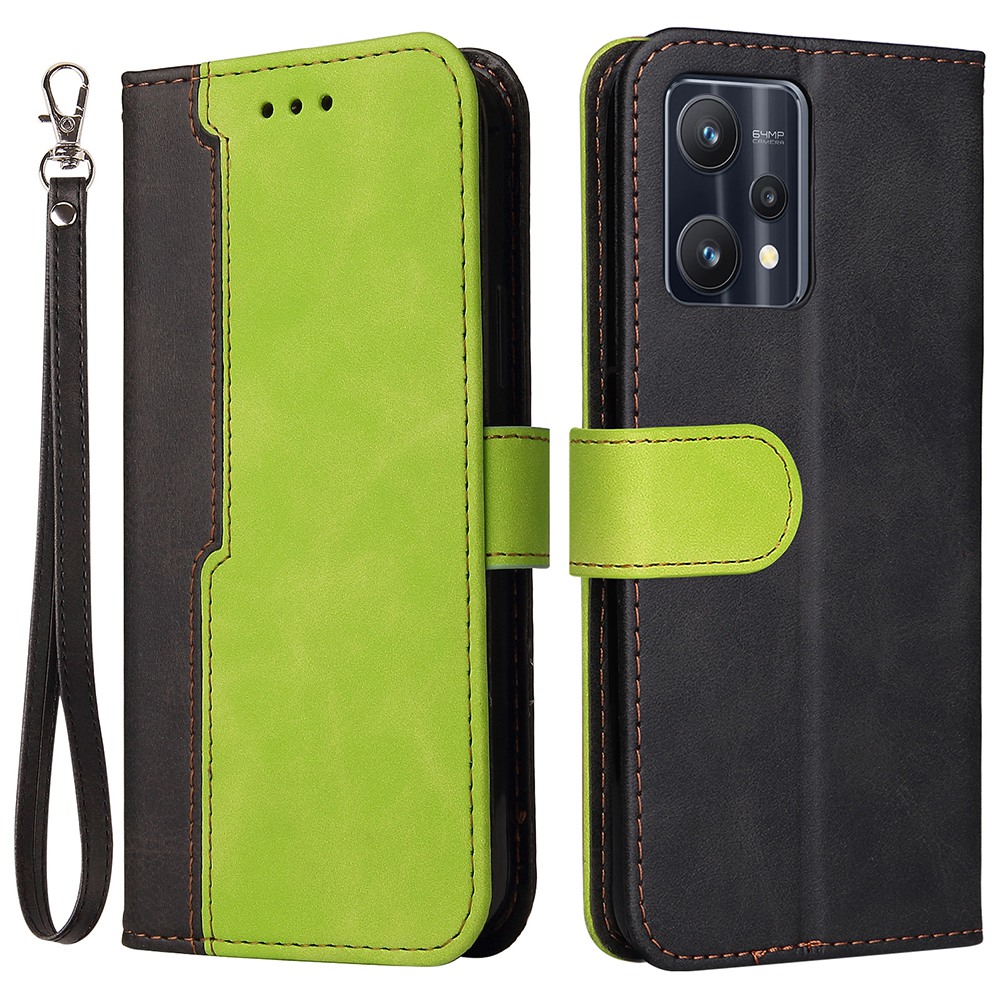 

Für Realme 9 Pro/V25 Dual-color-spleißmagnetverschluss PU Leder-schutzhahnabdeckung Mit Standbrieftasche - Grün, Realme 9 Pro 5G