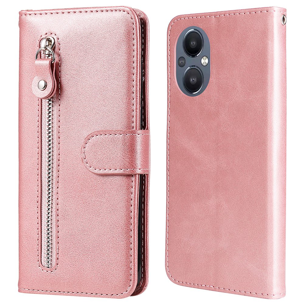 

Für Oppo Reno7 Z 5G/A96 (China)/OnePlus Nord N20 5G Reißverschluss Pocket Cowide PU -leder -telefonschale Mit Brieftaschenstand - Roségold, Oppo Reno7 Z 5G