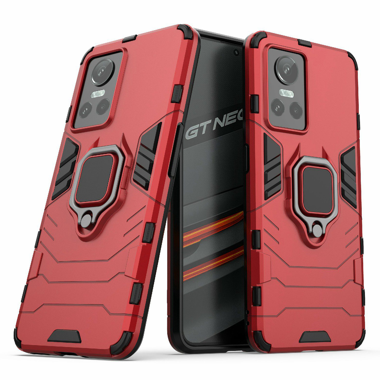 

Für Realme GT Neo3 Kratzfestes Anti-drop-weiche TPU + Hartpc-deckungsringhalter Kickstand-telefonhülle - Rot, Realme GT Neo3