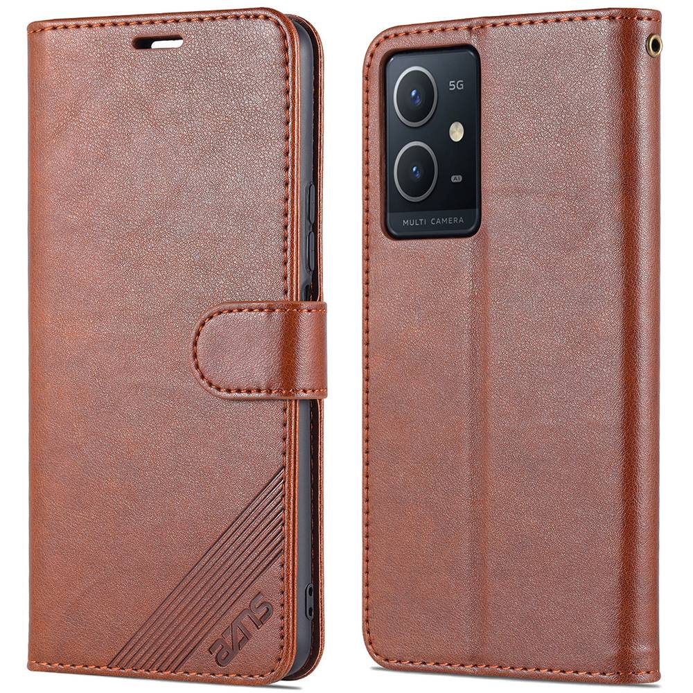 

Azns Für Vivo Y33s 5g/y75 5g Strukturierte PU Lederständer Telefonhülle Folio Flip Wallet Innere TPU -hülle - Braun, vivo Y33s 5G