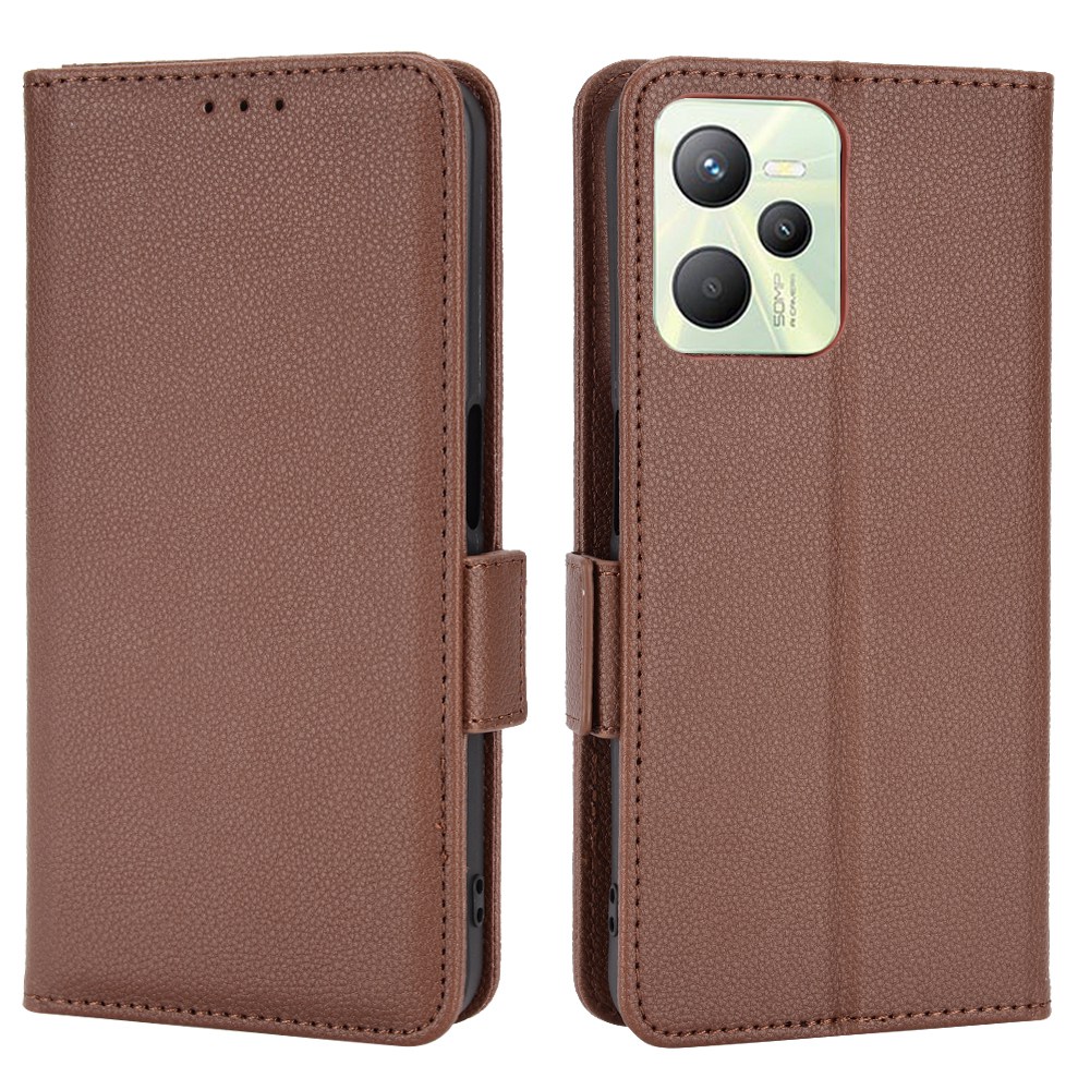 

Litchi Textur PU Ledertasche Für Realme C35, Seitenmagnetverschluss Brieftasche Schutzschutzabdeckung - Braun, Realme C35 4G