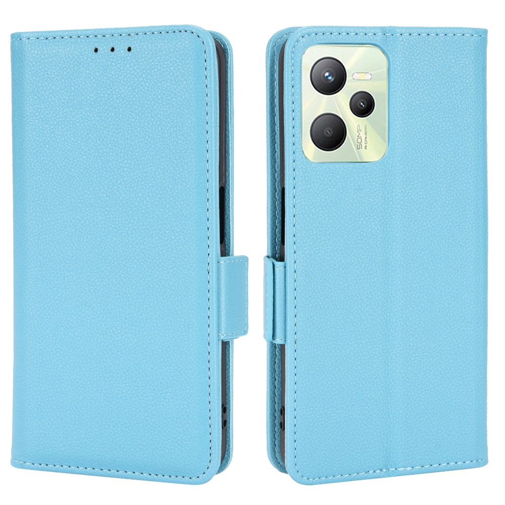

Litchi Textur PU Ledertasche Für Realme C35, Seitenmagnetverschluss Brieftasche Schutzschutzabdeckung - Baby Blau, Realme C35 4G