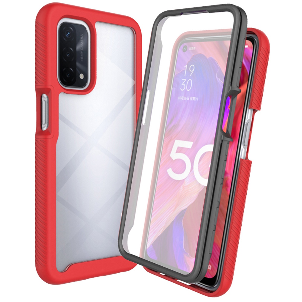 

3-in-1-hybrid-telefonkoffer Für Oppo A54 5G/A74 5G Vollschutz Anti-drop-abnehmbarer Telefongehäuse Mit Pet-bildschirmschutz - Rot, Oppo A54 5G