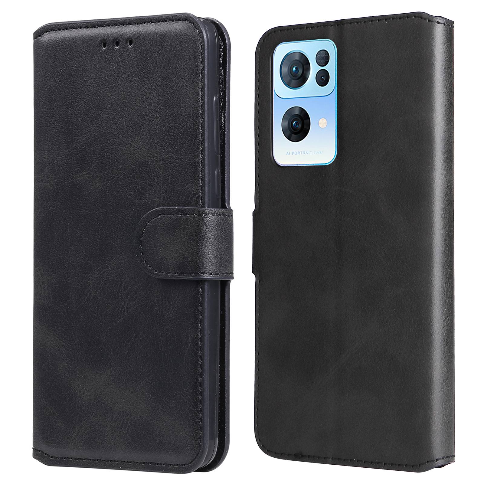 

Für Oppo Reno7 Pro 5G Wallet Stand Feature Feature PU Leder + TPU -schutzhülle - Schwarz, Oppo Reno7 Pro 5G