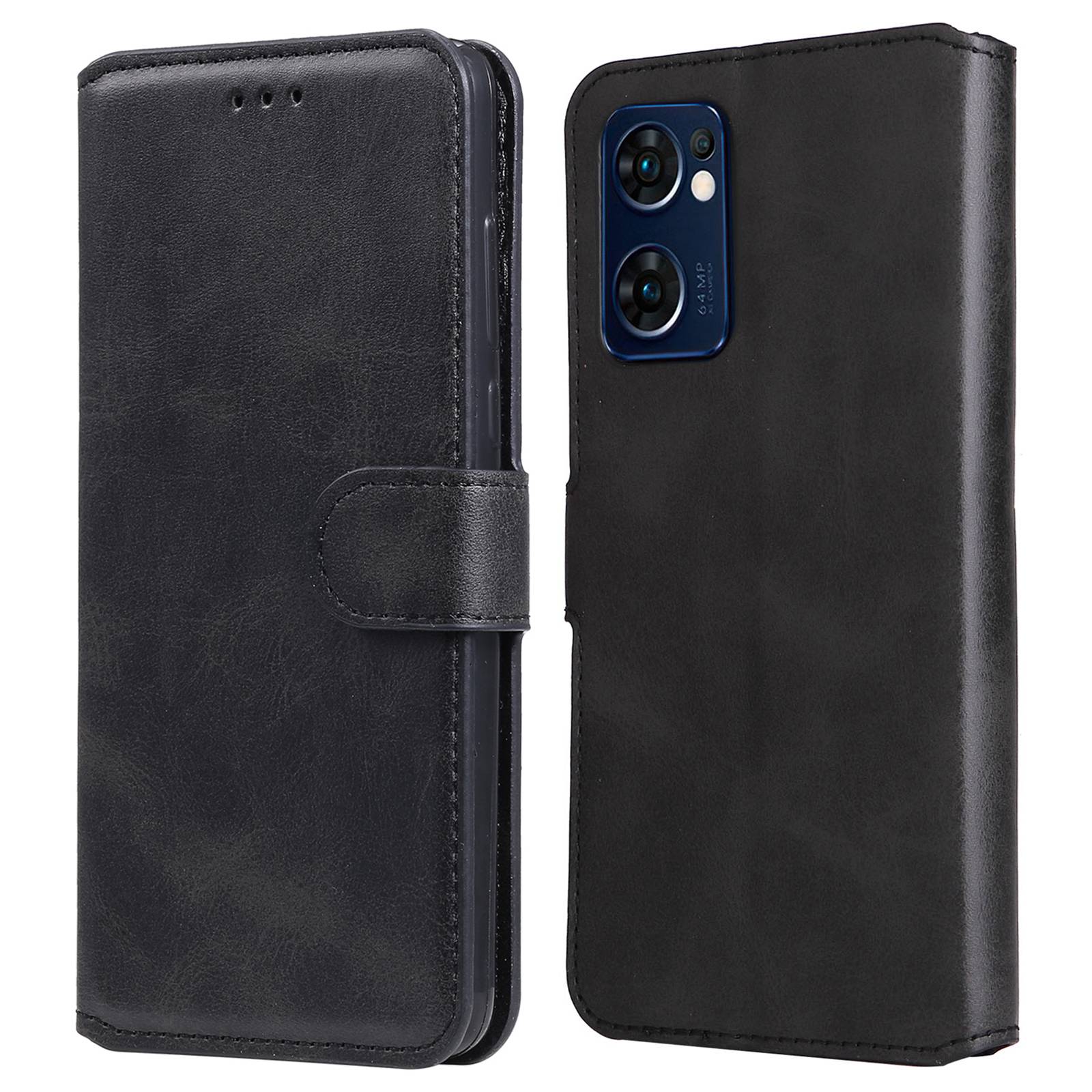 

Für Oppo Reno7 5G (global)/find X5 Lite PU Leder -deckungs -wallet -standfunktion Innere TPU -hülle - Schwarz, Oppo Reno7 5G (Global)