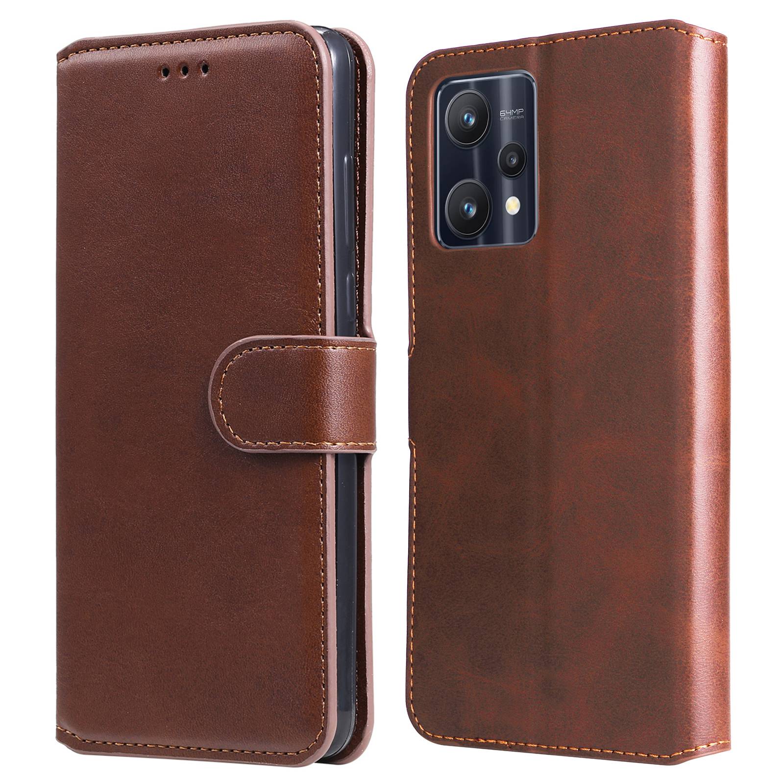 

Für Realme 9 Pro/V25 PU Leder Folio Flip Wallet Wective Case Viewing Ständer Telefonabdeckung - Braun, Realme 9 Pro 5G