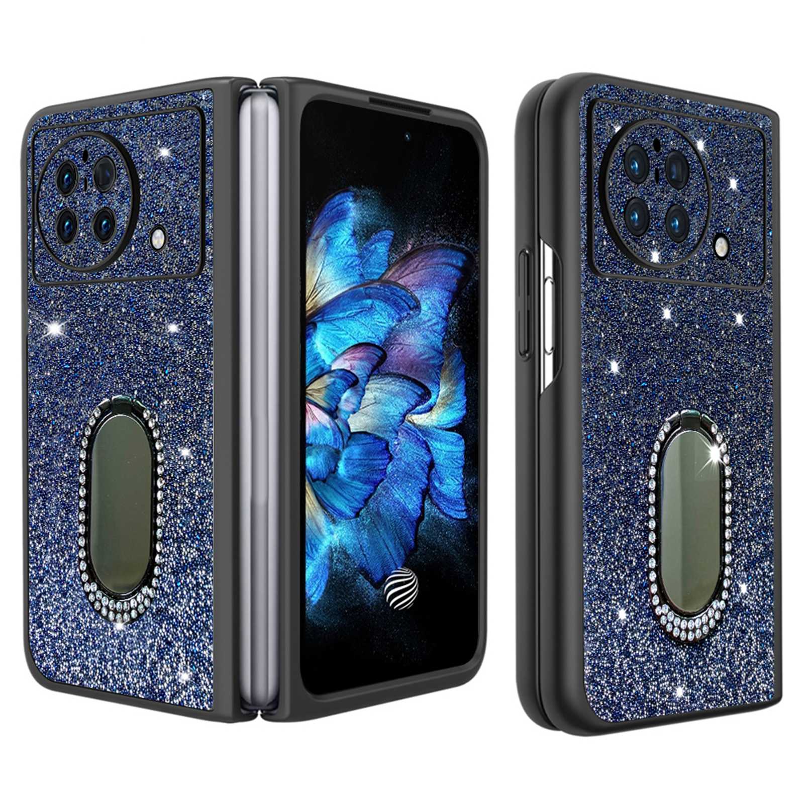 

Für Vivo X Faltversestone Decor Ring Kickstand Faltphase TPU + PC Hybrid -abdeckung - Dunkelblau, vivo X Fold