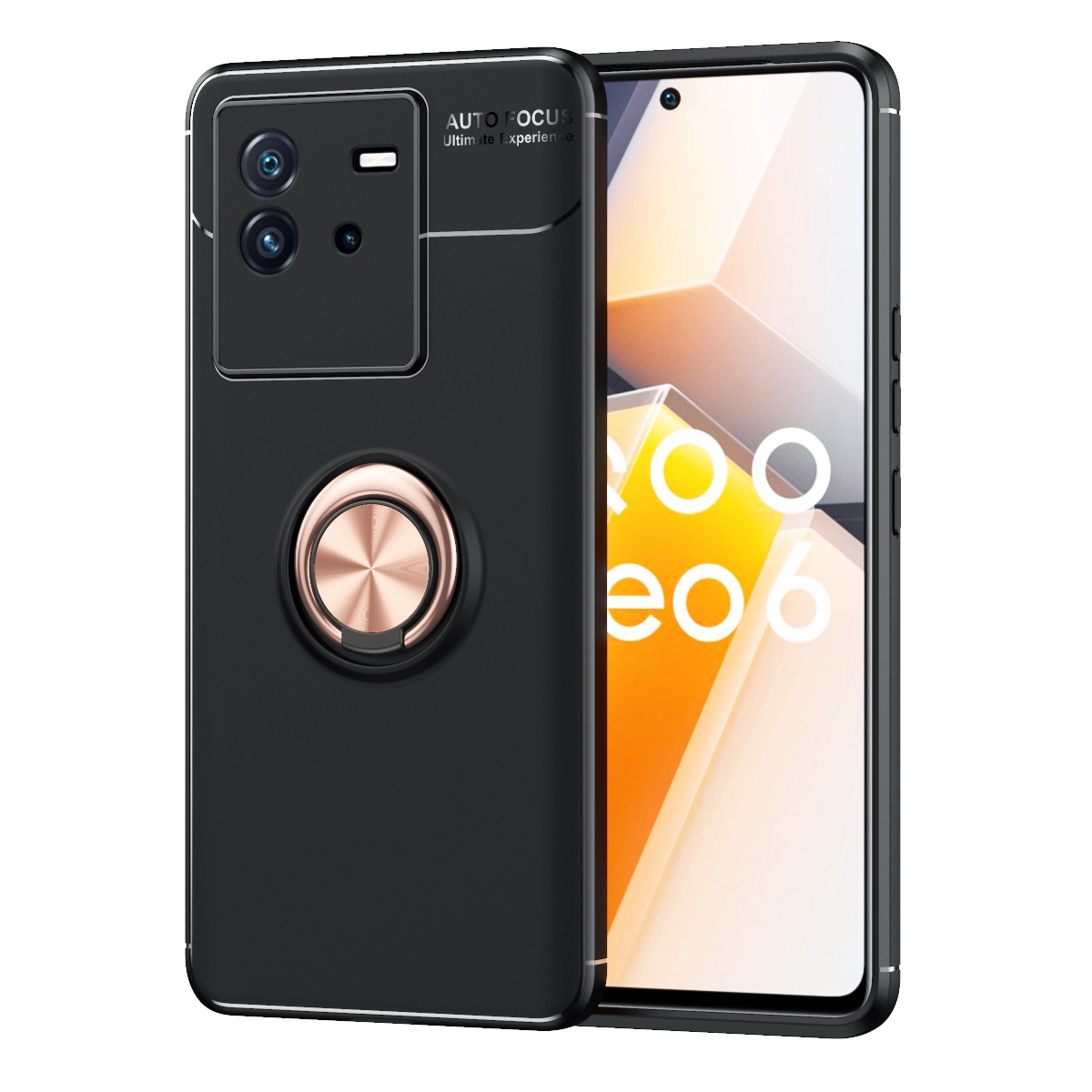 

Für Vivo Iqoo Neo6 Soft TPU Hülle Protective Phone Shell Mit Metallring -kickstand - Schwarz / Roségold, vivo iQOO Neo6 5G
