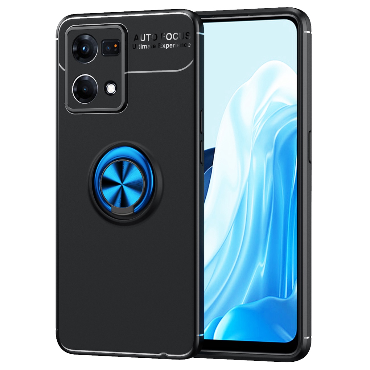 

Für Oppo Reno7 4G Soft TPU Non-rutsch Zurück-abdeckungsabdeckung Magnetischer Kickstand Ringhalter Design Stoßdichter Schutzhülle Schutzhülle - Schwarz / Blau, Oppo Reno7 4G