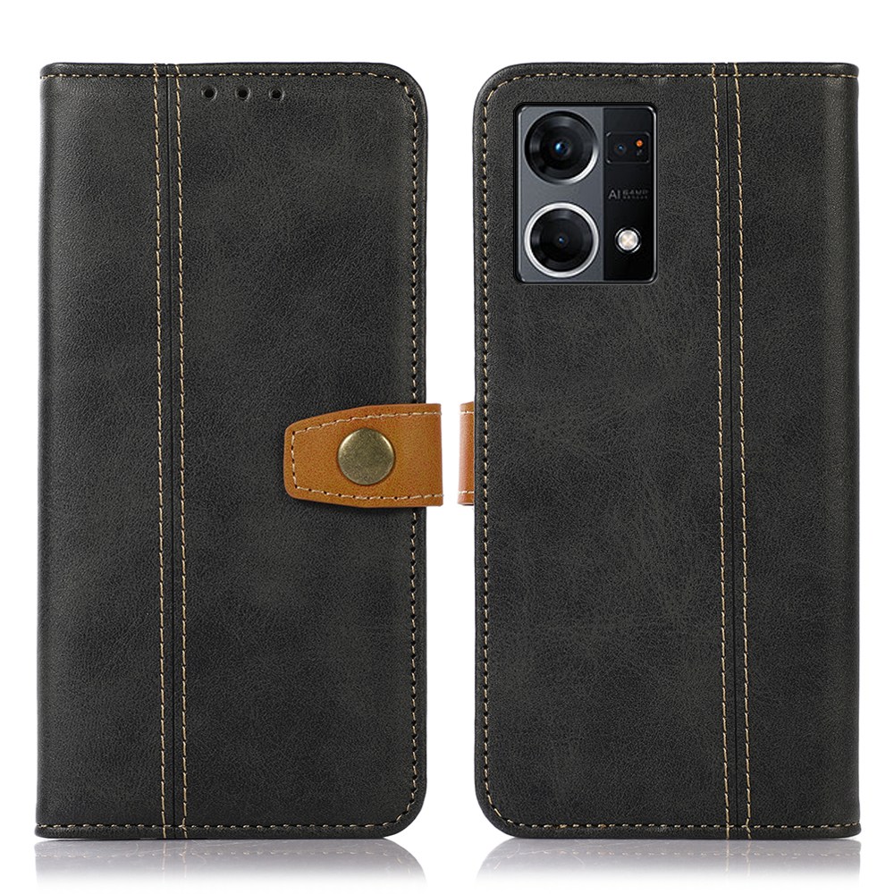

Für Oppo Reno7 4G/F21 Pro 4G Vollschutz Brieftasche Design Metallmagnetverschluss Strukturierte Lederhülle Hülle Hülle - Schwarz, Oppo Reno7 4G