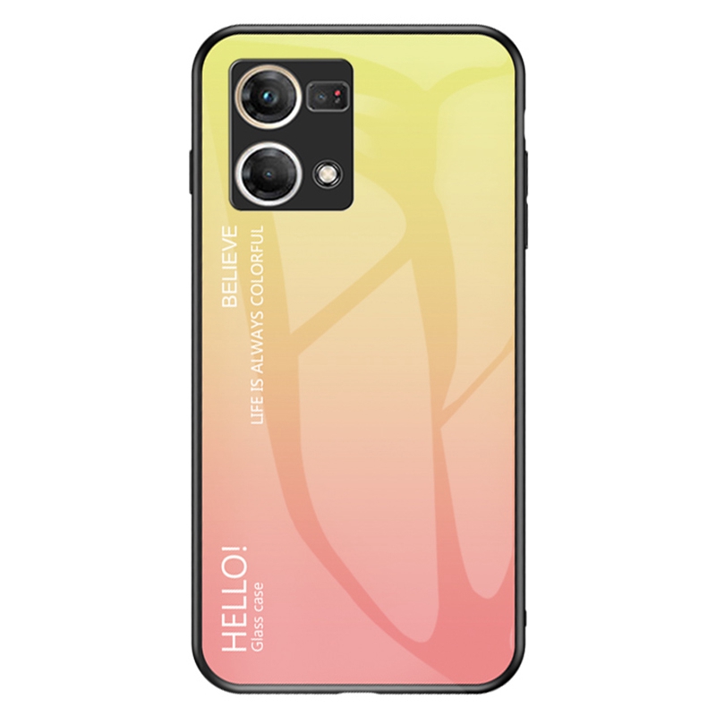 

Für Oppo Reno7 4G Gradient Hartgeschmärter Glas + PC Rückenabdeckung Weiches TPU -rahmen Schockdes Schutzhülle - Gradientengelb, Oppo Reno7 4G
