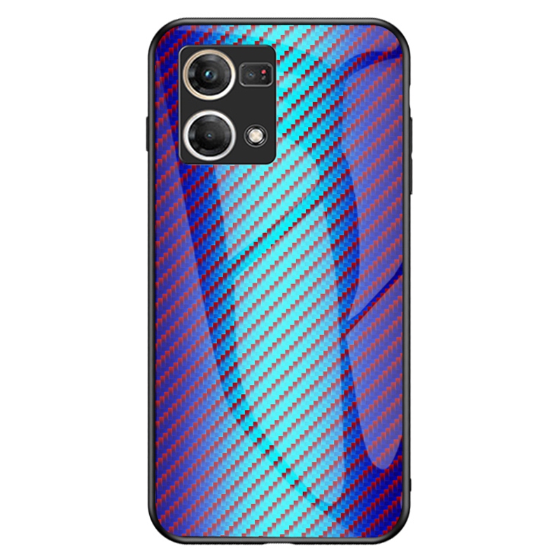 

Für Oppo Reno7 4G Carbonfaser Textur Temperierte Glas Hülle Hartpc Soft TPU -stoßdämpfungsschutzschutzabdeckung - Blaue Faser, Oppo Reno7 4G