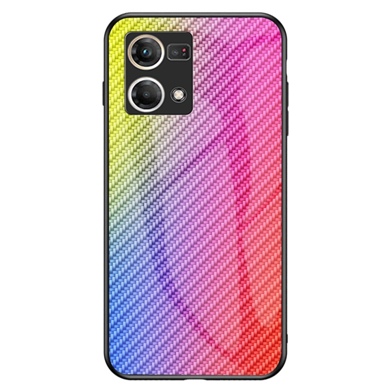 

Für Oppo Reno7 4G Carbonfaser Textur Temperierte Glas Hülle Hartpc Soft TPU -stoßdämpfungsschutzschutzabdeckung - Farbenfrohe Faser, Oppo Reno7 4G