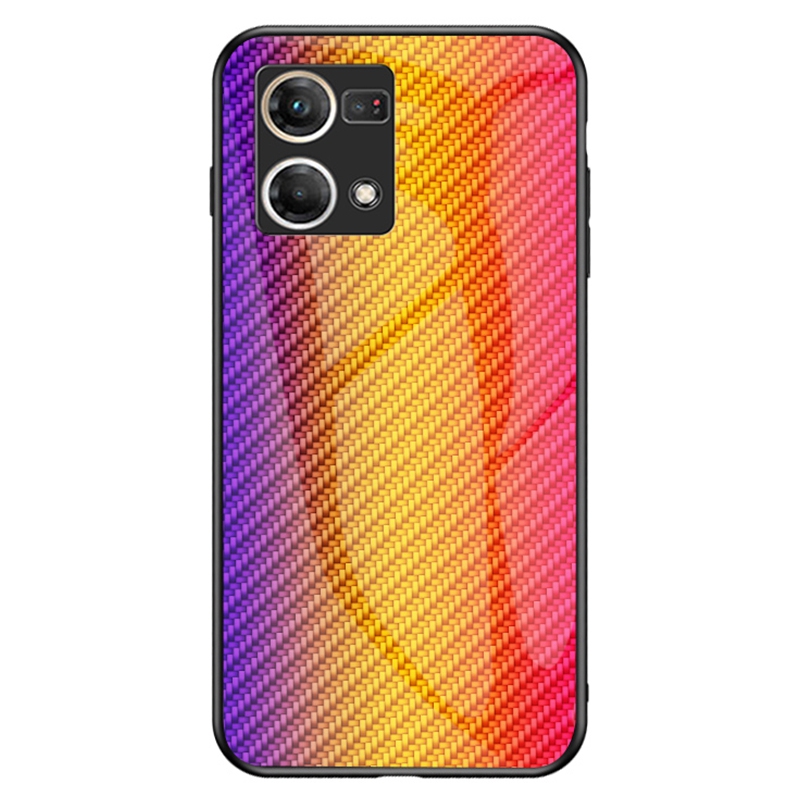 

Für Oppo Reno7 4G Carbonfaser Textur Temperierte Glas Hülle Hartpc Soft TPU -stoßdämpfungsschutzschutzabdeckung - Goldene Faser, Oppo Reno7 4G