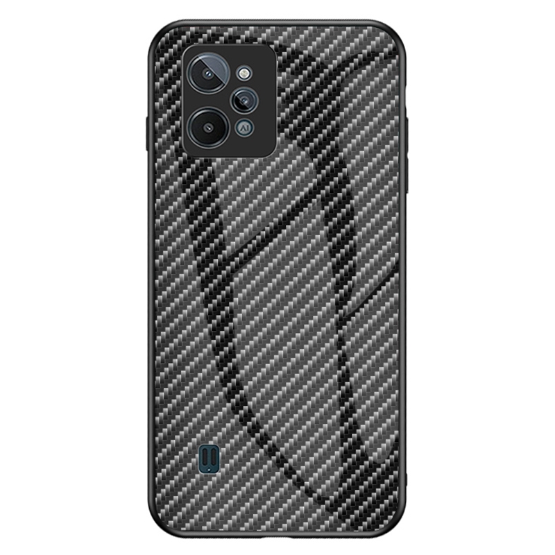 

Für Realme C31 Carbonfaser Textur Temperiertes Glas + PC Rückenabdeckung Weiche TPU -stoßfängerrahmenschockdoßhase - Schwarze Faser, Realme C31