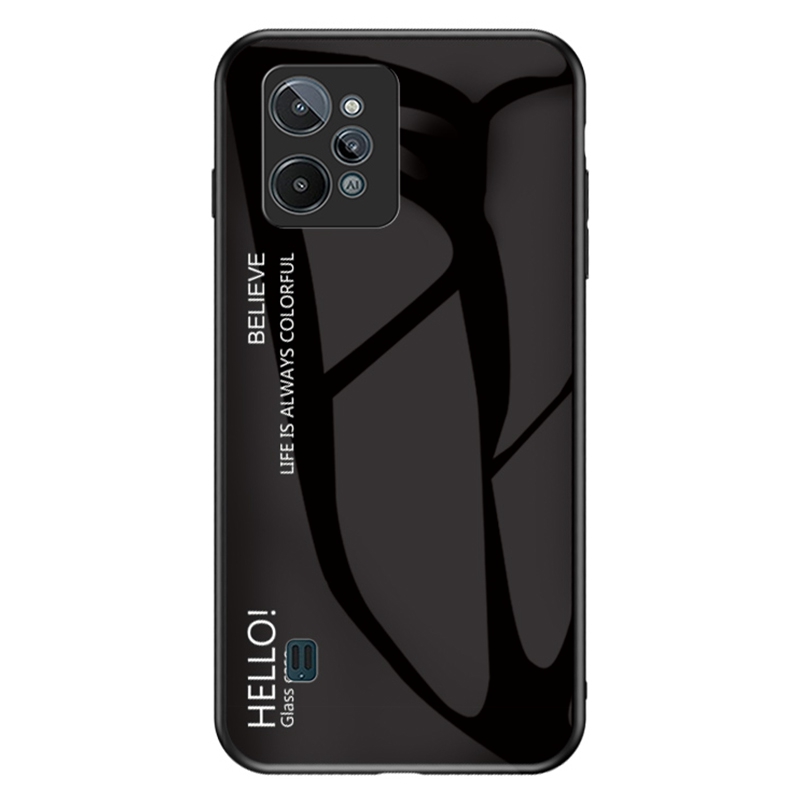 

Für Realme C31 Anti-kratzer-telefonhülle Gradientenfarbe Temperiertes Glas + PC Rückenweiches Tpu-stoßfängerrahmenabdeckung - Schwarz, Realme C31