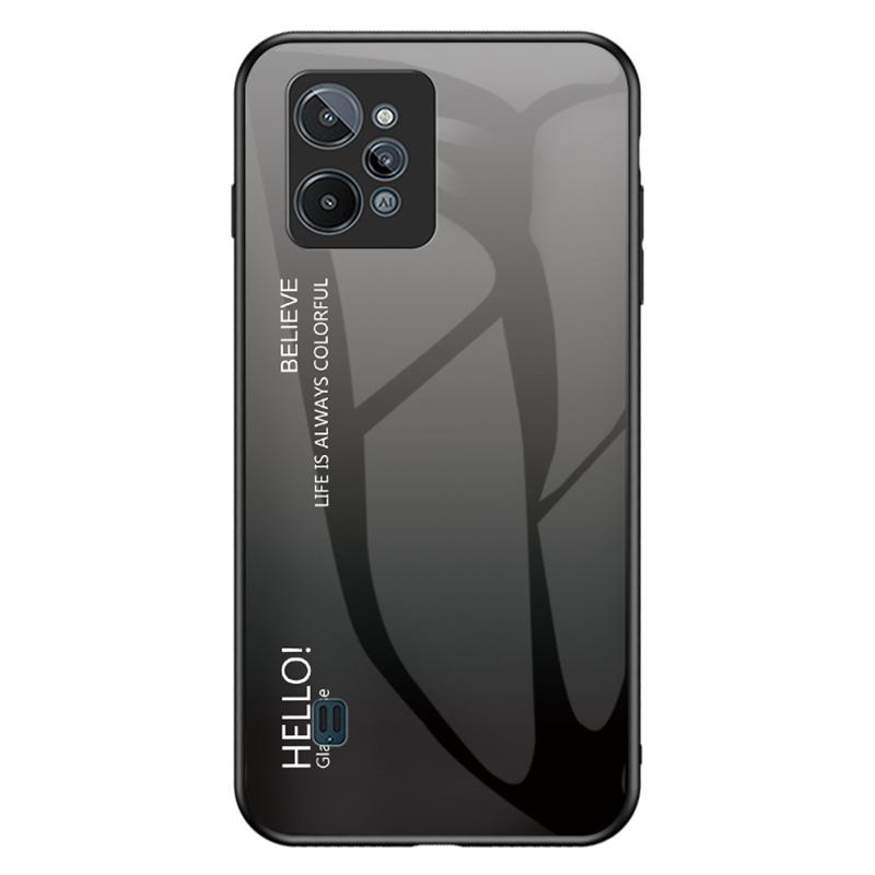 

Für Realme C31 Anti-kratzer-telefonhülle Gradientenfarbe Temperiertes Glas + PC Rückenweiches Tpu-stoßfängerrahmenabdeckung - Gradientenschwarzgrau, Realme C31