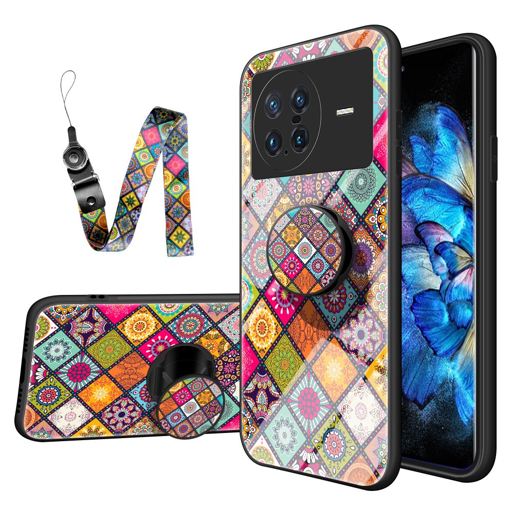 

Telefonschutzgehäuse Für Vivo X Note Stylish Blumenmuster Temperiertes Glas + PC + TPU Lanyard Cover Mit Kickstand - Farbmuster, vivo X Note