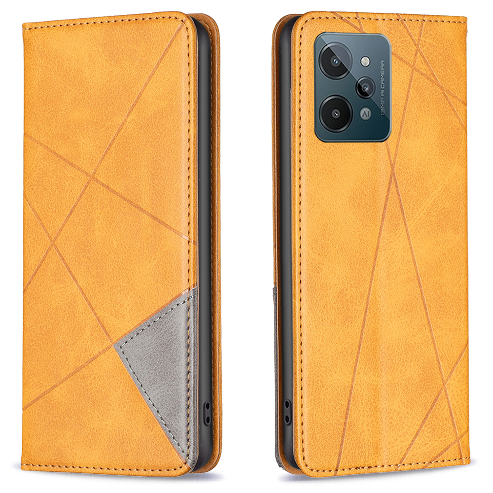 

Bf-sprudelmuster Serie-1 Für Realme C31 Faltbarer Standkartenschlitz PU Leder Hülle Rhombus Muster Eingeprägter Magnetischer Autoschließschale - Gelb, Realme C31