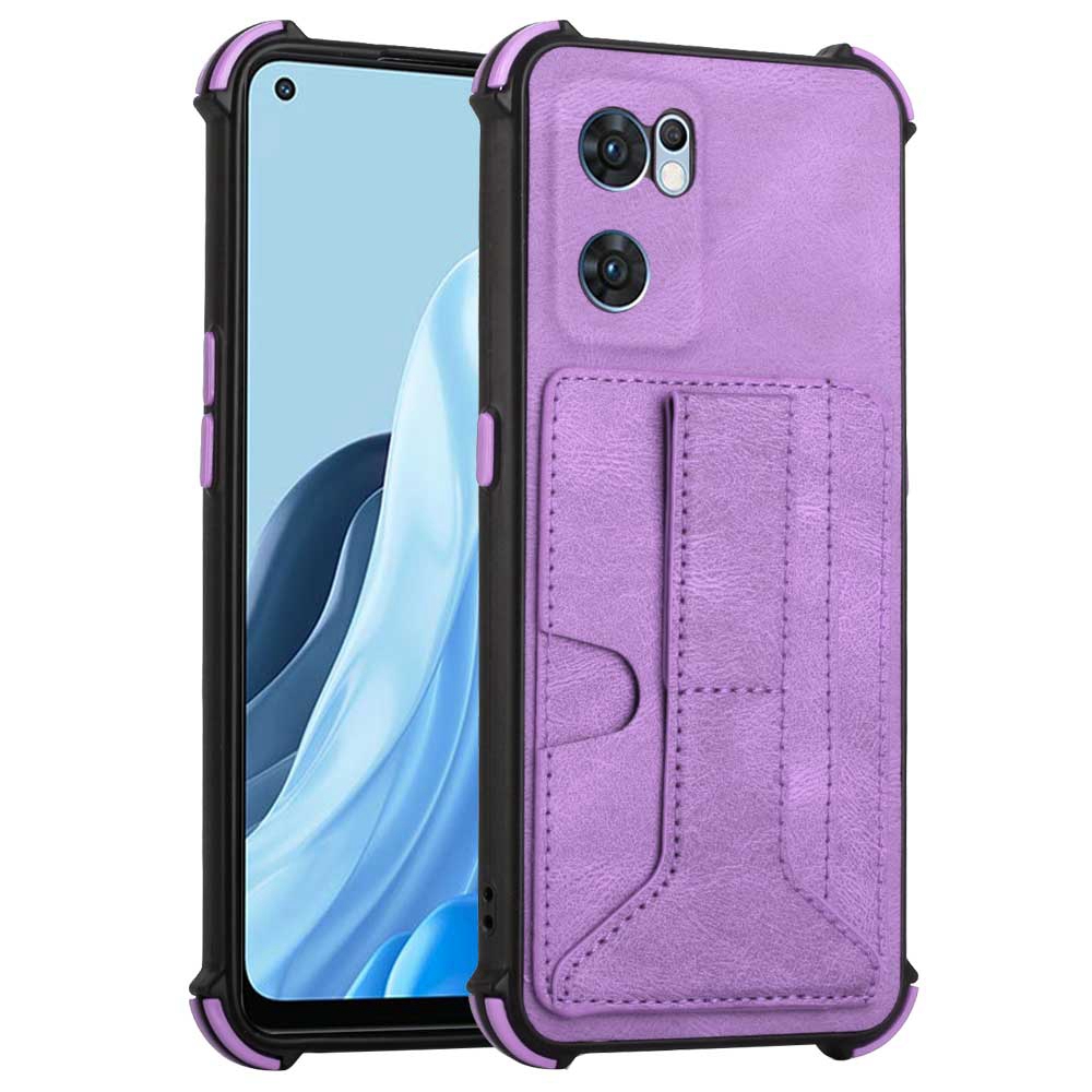 

Pour Oppo Reno7 5G (global) YB en Revêtement en Cuir Série-3 Sortie de Piégeage D'angle D'orginage. - Violet