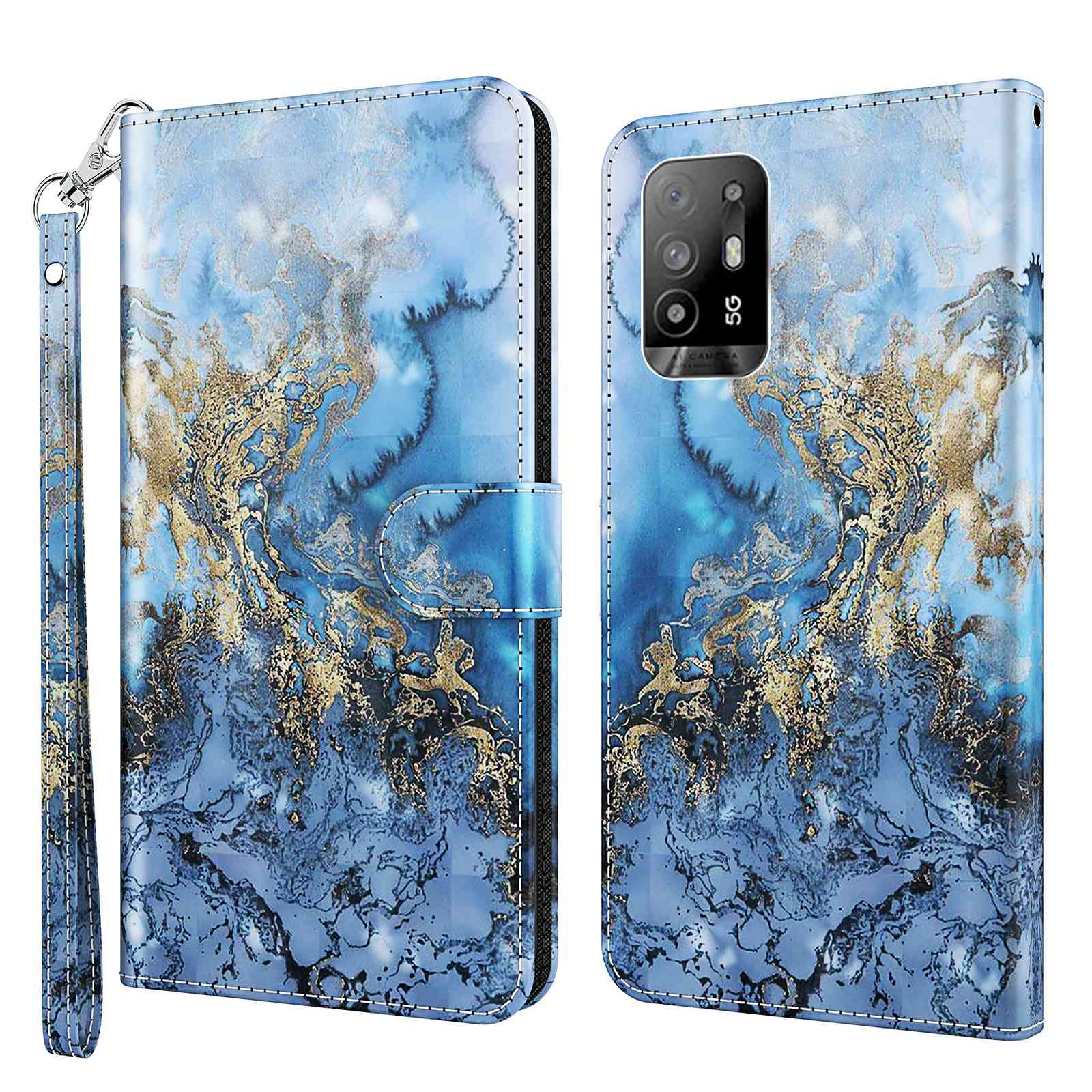 

Für Oppo A94 5G/A95 5G PU Leder 3D Muster Druck Telefonabdeckung Handgelenk Gurt Wallet Sty - Bauhinia Valley, Oppo A94 5G
