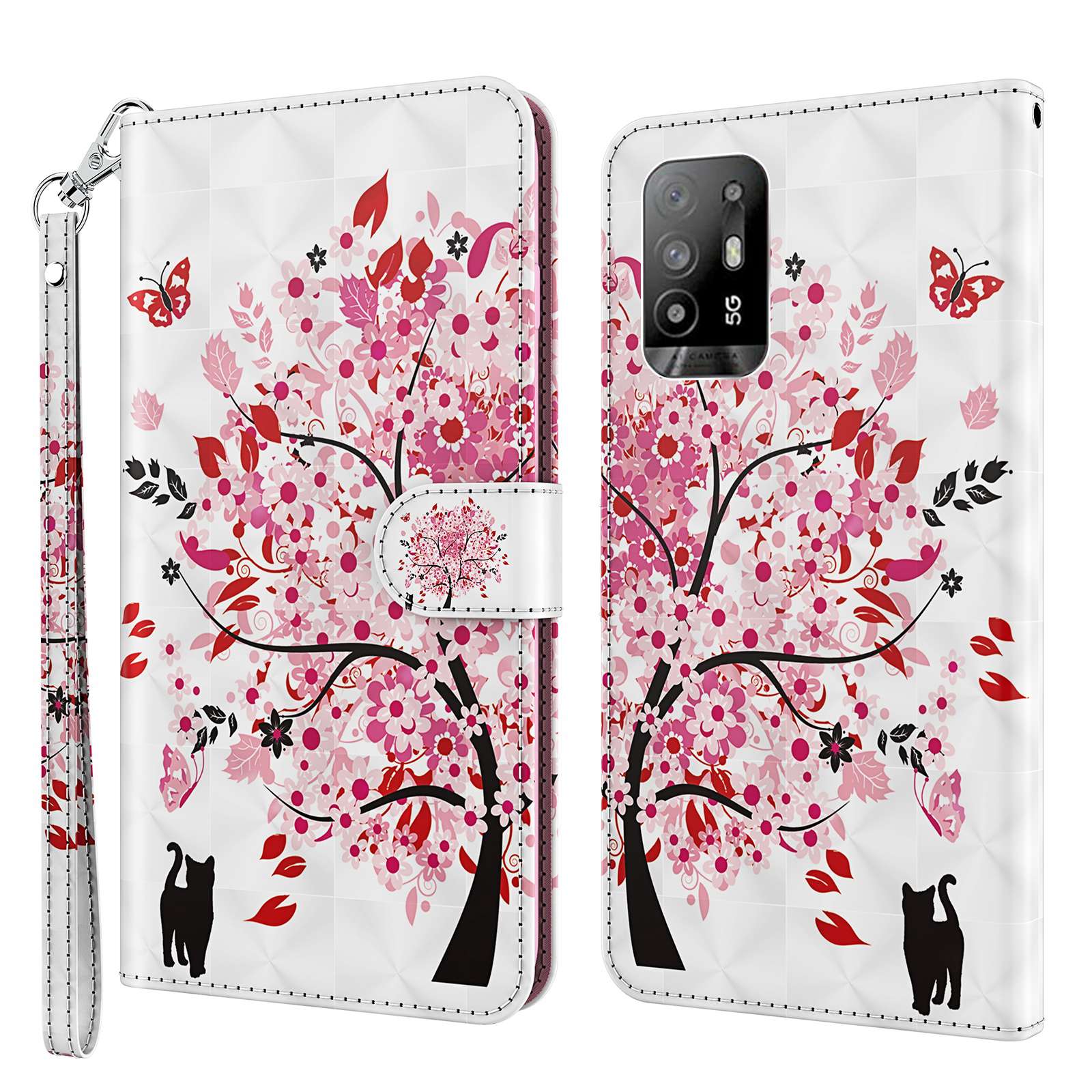 

Für Oppo A94 5G/A95 5G PU Leder 3D Muster Druck Telefonabdeckung Handgelenk Gurt Wallet Sty - Wunschbaum, Oppo A94 5G