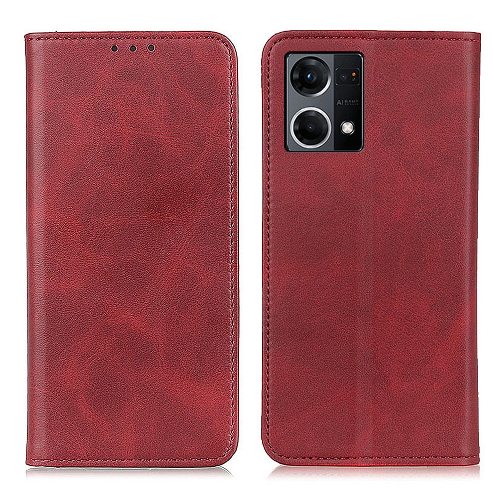 

Für Oppo Reno7 4G/F21 Pro 4G Folio Wallet Deckabdeckung Klappständer Geteiltes Lederschockdicht TPU -verteidiger Magnetic Absorption Phone Hülle - Rot, Oppo Reno7 4G
