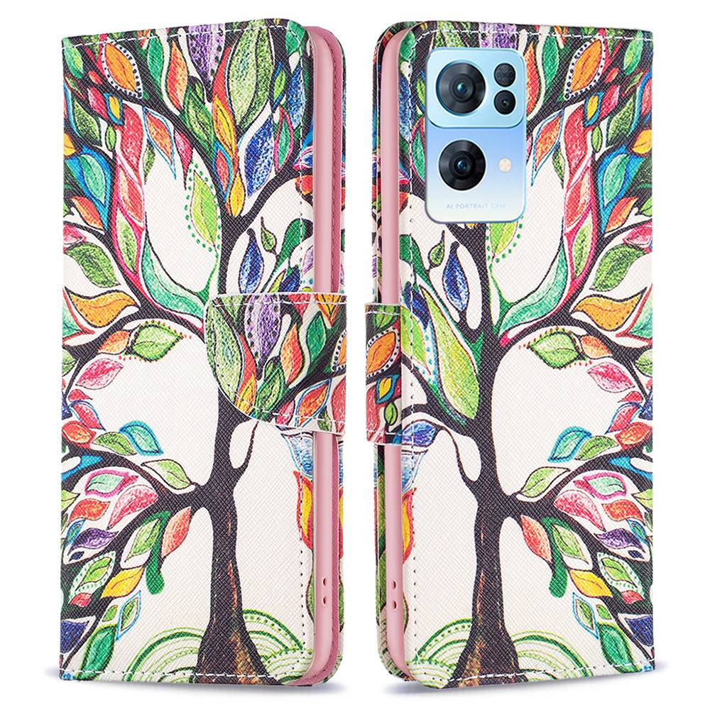 

BF Muster Druckleder Serie-1 Für Oppo Reno7 Pro 5G Verstellbarer Stand Phone Cover PU Leder + TPU Brieftasche Schutzhülle - Lebensbaum, Oppo Reno7 Pro 5G
