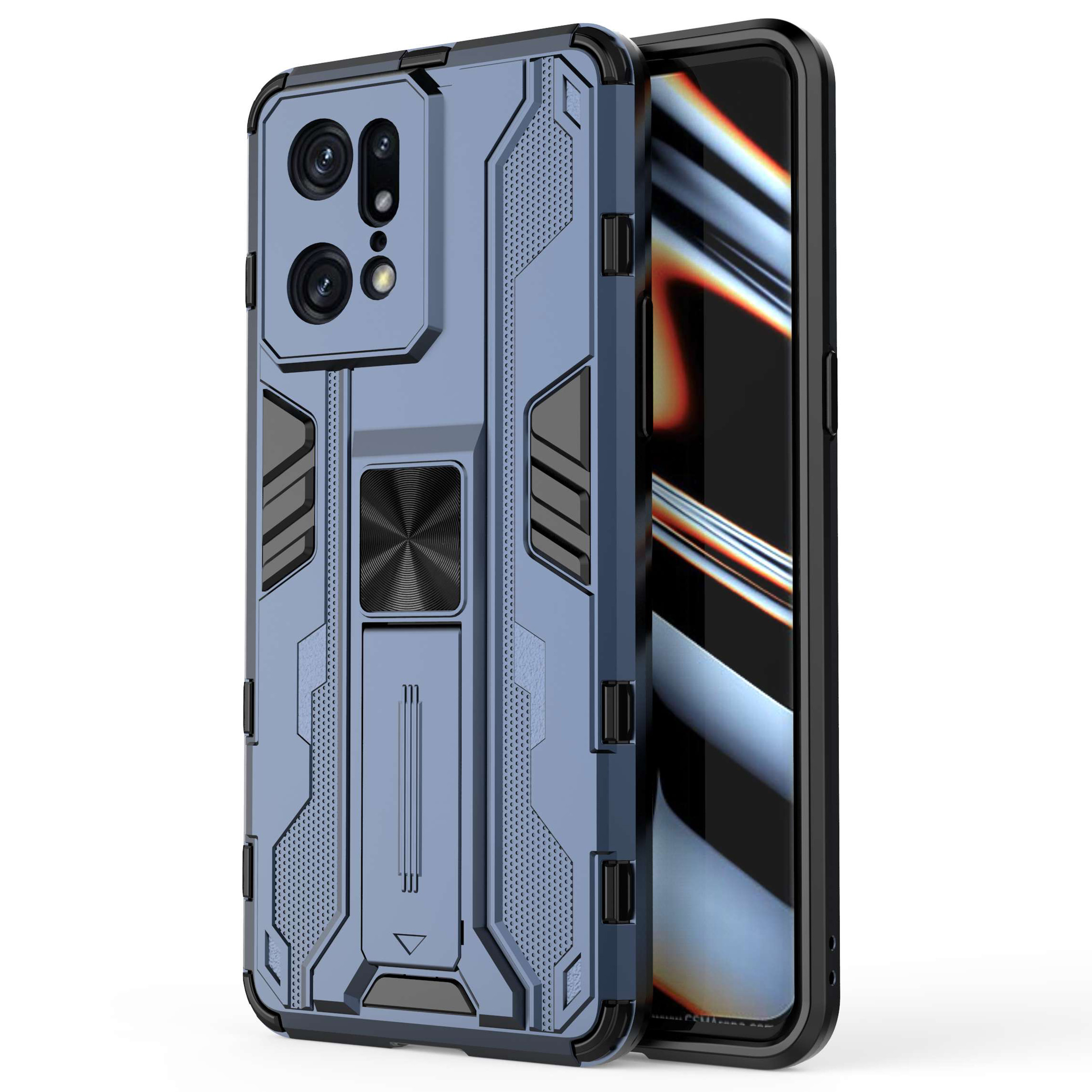 

Für Oppo Finden Sie X5 Pro Drop Shock Proof Hard PC Soft TPU Deckung Slim Fit Kickstand Phone Case - Blau, Oppo Find X5 Pro