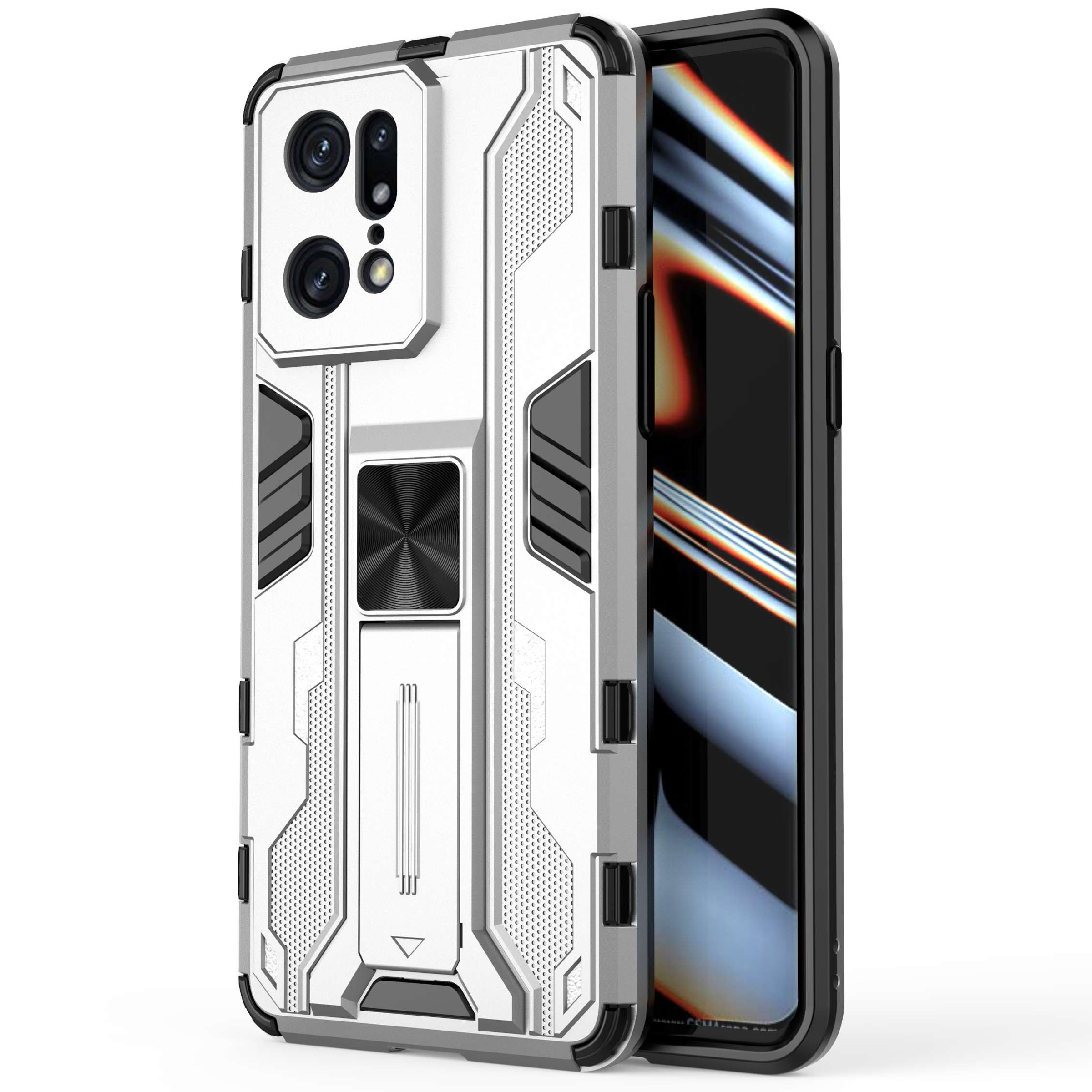

Für Oppo Finden Sie X5 Pro Drop Shock Proof Hard PC Soft TPU Deckung Slim Fit Kickstand Phone Case - Silber-, Oppo Find X5 Pro