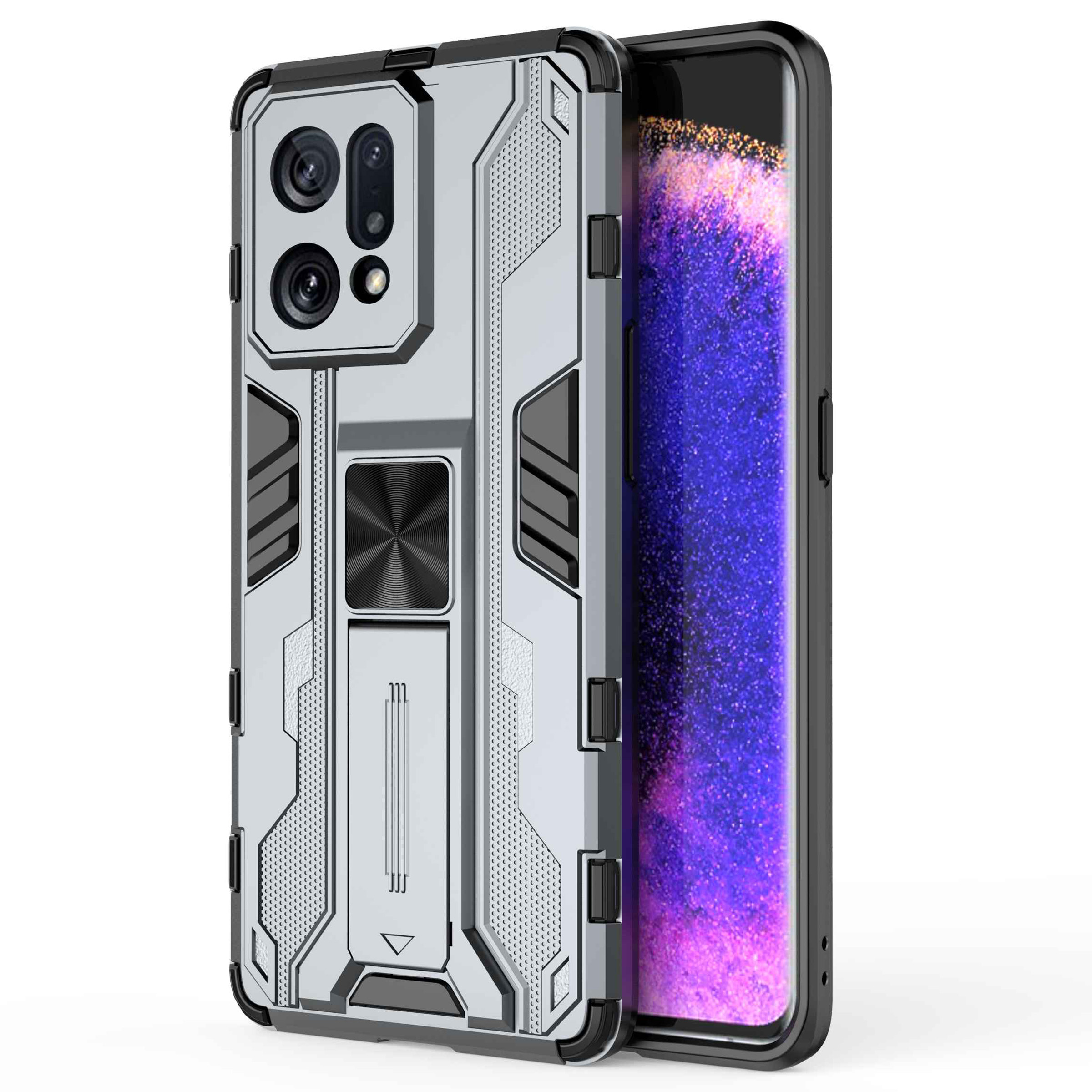 

Für Oppo Finden Sie X5 Heavy Duty Hard PC Soft TPU Rugged Hybrid Protective Case Schocksicherer Ständer Zurück - Grau, Oppo Find X5