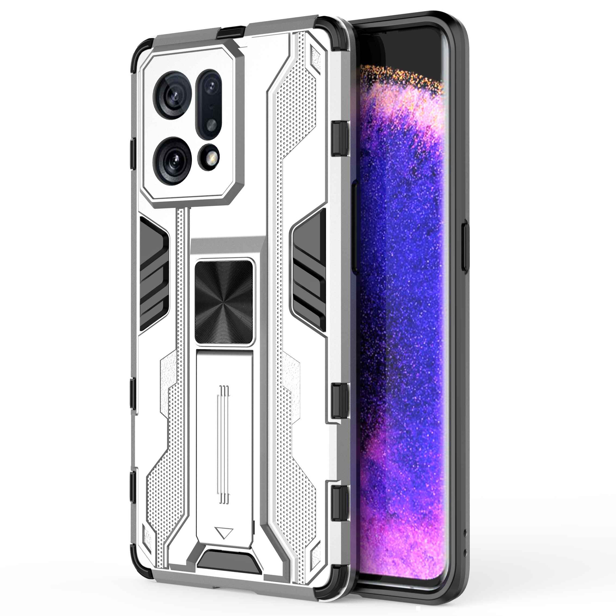 

Für Oppo Finden Sie X5 Heavy Duty Hard PC Soft TPU Rugged Hybrid Protective Case Schocksicherer Ständer Zurück - Silber-, Oppo Find X5