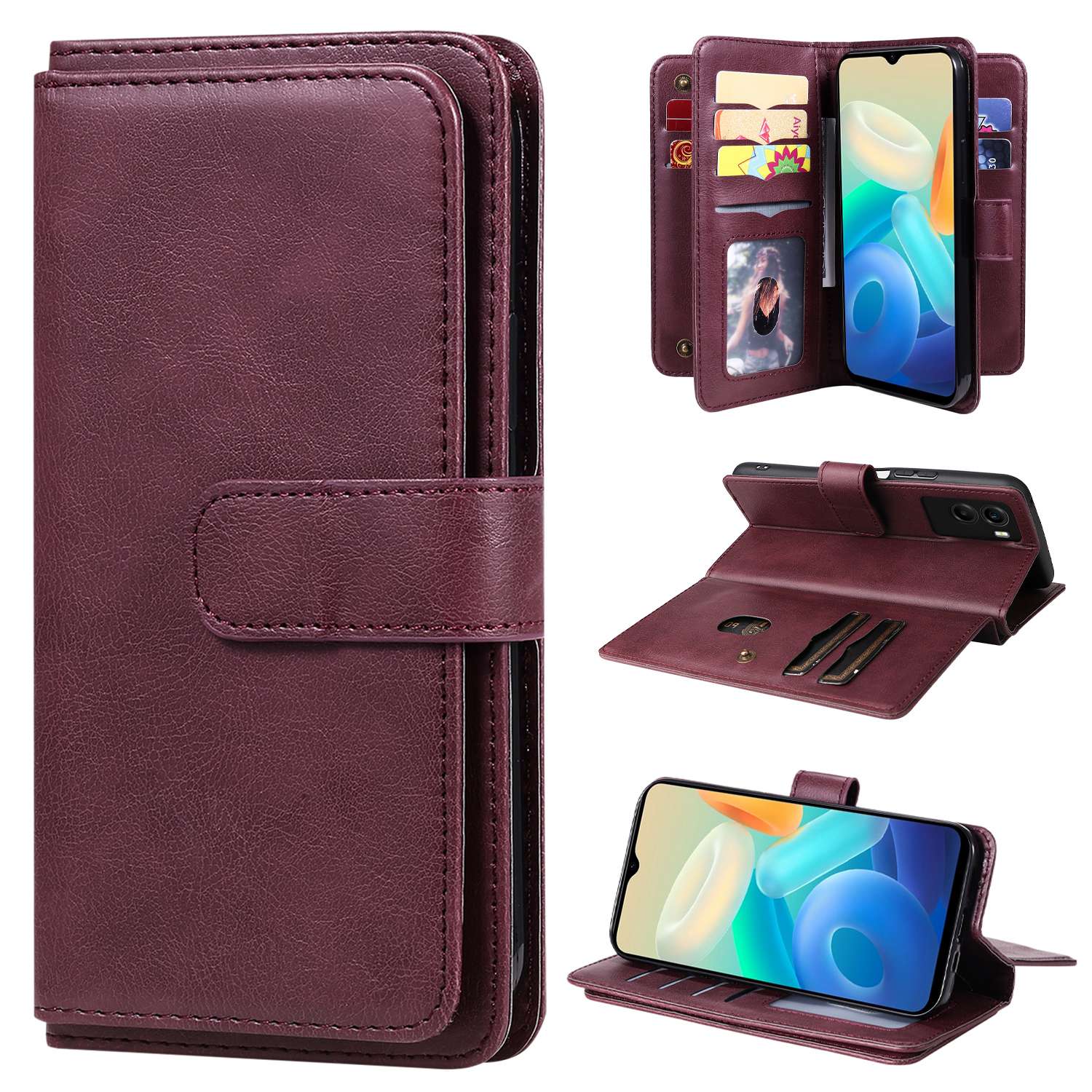

Für Vivo Y55s 5G KT Multifunktionaler Serie-1 PU Leder Mehrere Kartensteckplätze Case Wallet Stand Mobiltelefon Shell - Weinrot, vivo Y55s 5G