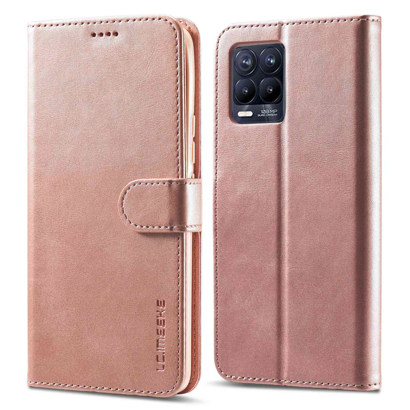 

Lc. Imaeke Für Realme 8 5G/9 5G (indien)/v13 5G/Q3 5g/q3i 5G PU Leder Flip Wallet Hülle Schockdicht TPU Innere Shell Telefonabdeckung - Rosa, Realme 8 5G