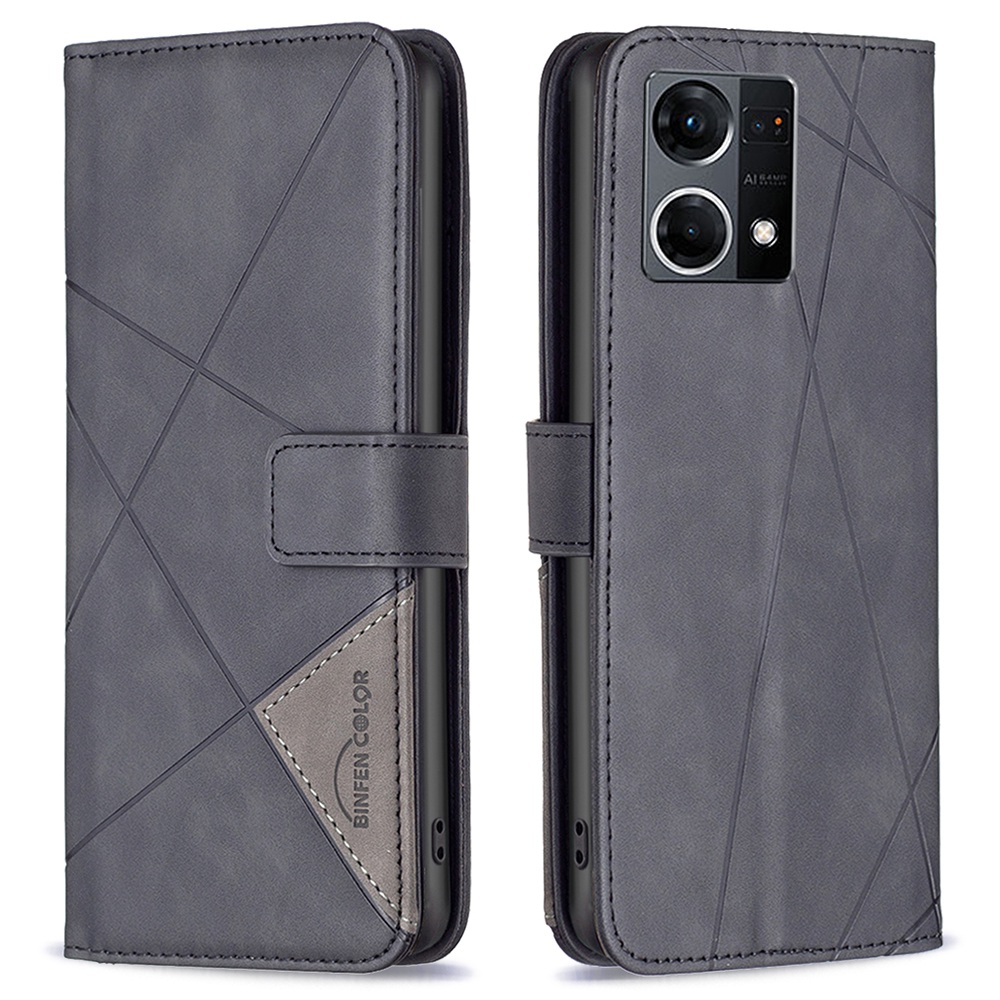 

Binfen Color BF Sprudel Muster Serie-2 Für Oppo Reno7 4G/F21 Pro 4G 05 Geometrische Geprägte Telefonhülle Pu-leder-brieftasche Volles Schutzabdeckung - Schwarz, Oppo Reno7 4G