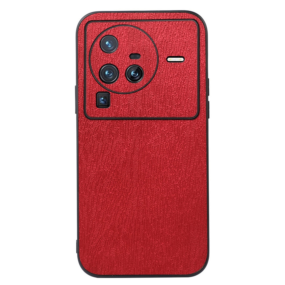 

Holztextur PU Leder Back Hülle Für Vivo X80 Pro, Flexibler TPU -stoßstangenkantendesign Telefon Schutzschutzzubehör - Rot, vivo X80 Pro 5G