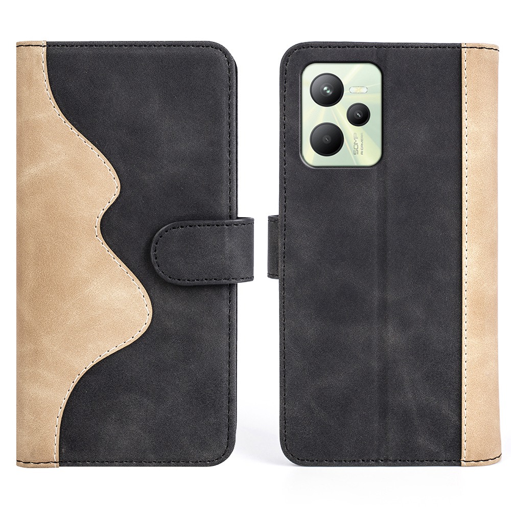 

Spleißdesign Flip Phone Hülle Für Realme C35 Kratzfestes Leder+tpu Stand Wallet Design Telefonschale - Schwarz, Realme C35 4G