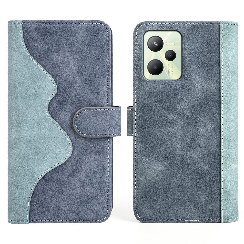 

Spleißdesign Flip Phone Hülle Für Realme C35 Kratzfestes Leder+tpu Stand Wallet Design Telefonschale - Blau, Realme C35 4G