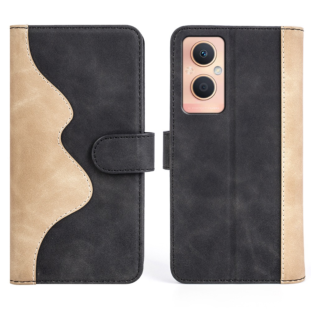 

Für Oppo A96 (China) Spleißdesign Leder+tpu Drop-soach-deckungsständer Folio Flip Wear-resistente Telefonschale Mit Brieftasche - Schwarz, Oppo A96 (China) 5G