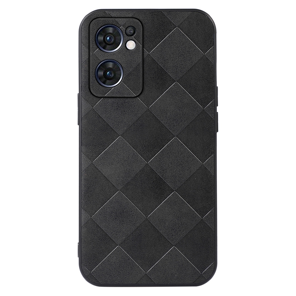 

Slim Telefonkoffer Für Oppo Reno7 5G (Global) Gitter Textur PU Leder Beschichtetes Hybrid -telefon Cover Schockdely Back Shell - Schwarz, Oppo Reno7 5G (Global)