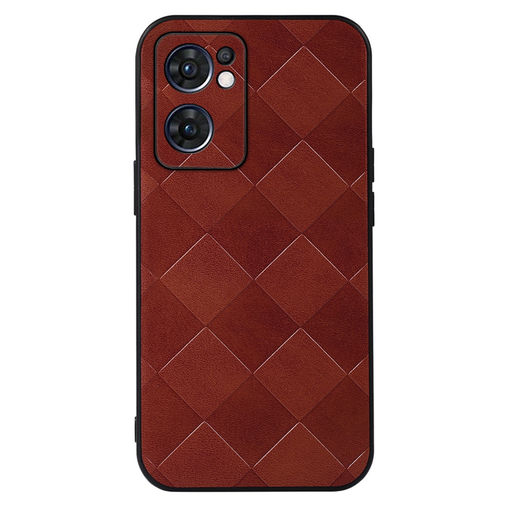 

Slim Telefonkoffer Für Oppo Reno7 5G (Global) Gitter Textur PU Leder Beschichtetes Hybrid -telefon Cover Schockdely Back Shell - Braun, Oppo Reno7 5G (Global)