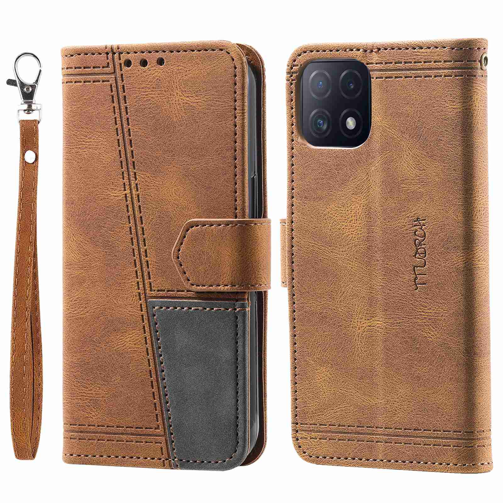 

Für Oppo A73 5G/A72 5g/a72n 5G/A53 5G Ttudrch RFID Blocking Wallet Case 004 Skin-touch PU Leder-spleißständer Mit Riemen - Braun, Oppo A73 5G
