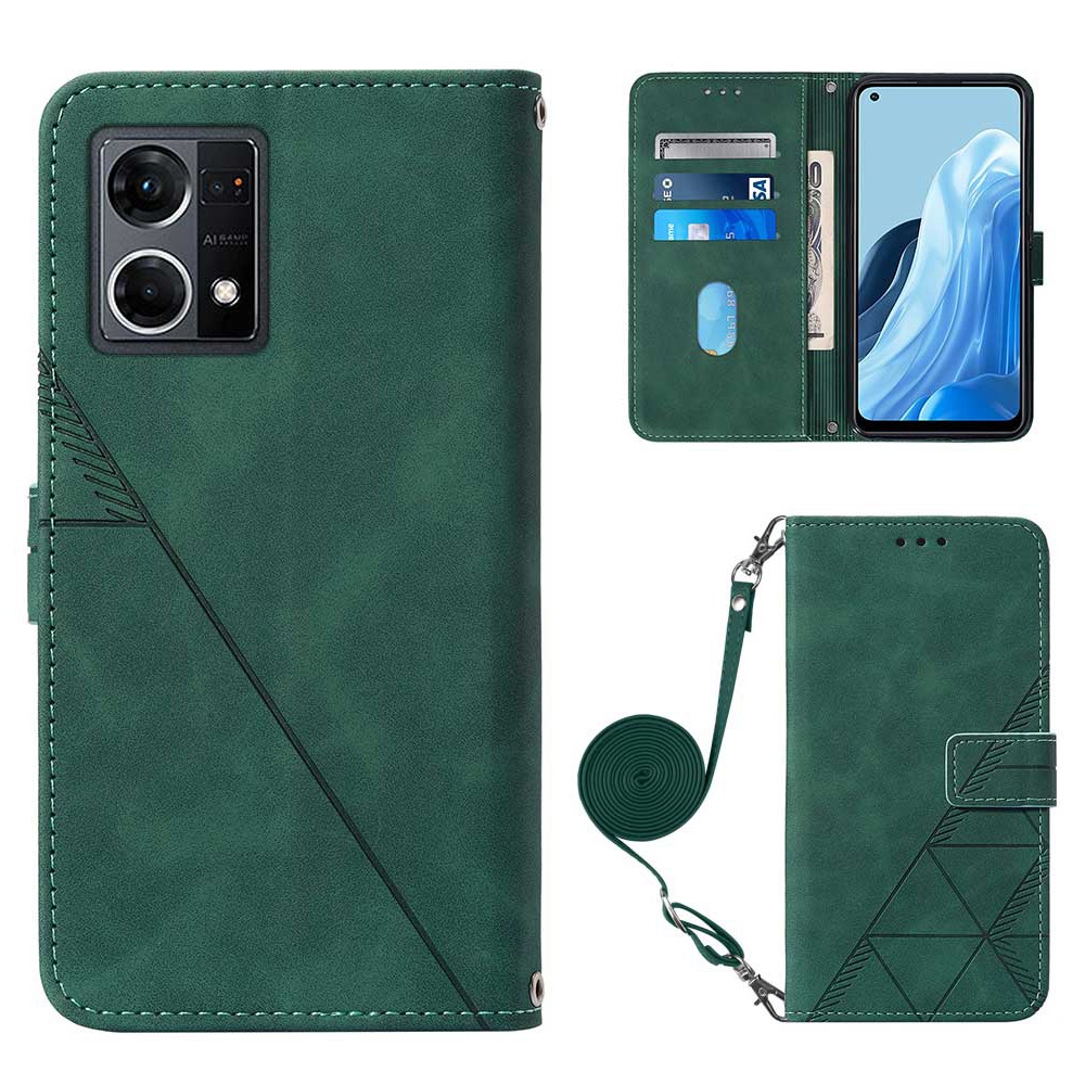 

Yb-spartreihe 2 Für Oppo Reno7 4G/F21 Pro 4G PU Leder Eingeprägter Linien Hülle Verstellbares Stand Wallet Telefonabdeckung Mit Schultergurt - Schwarzgrün, Oppo Reno7 4G