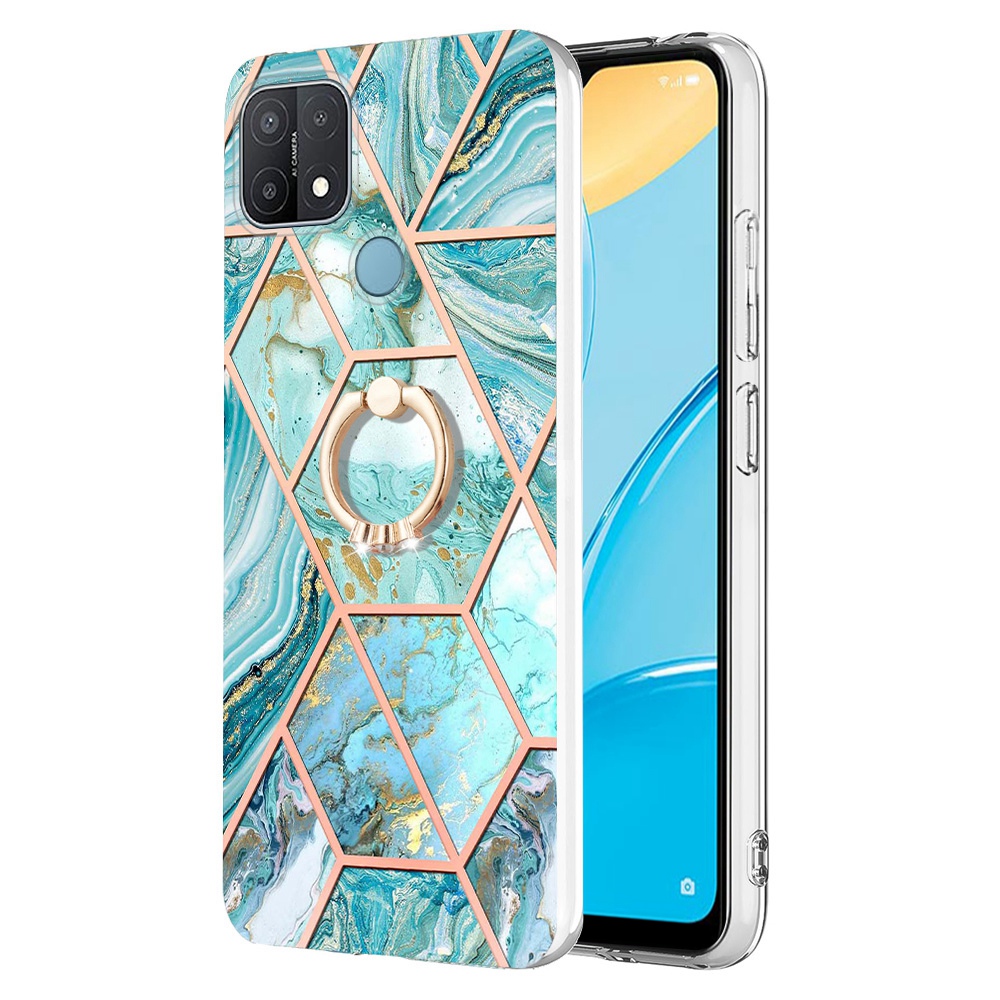 

YB Imd-serie-7 Für Oppo A15/a15s Elektroplierendes Marmormuster IMD TPU Hülle Ringhalter Kickstand Drop-proof-telefon Shell - Blau, OPPO A15